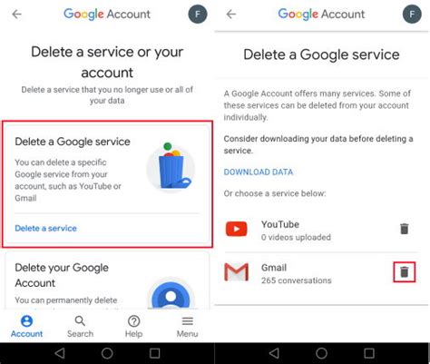 how to delete google email on android