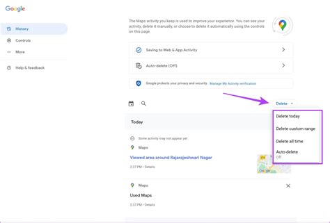 how to delete google maps search data