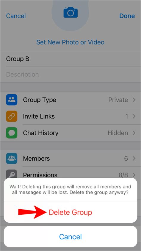 how to delete groups on telegram
