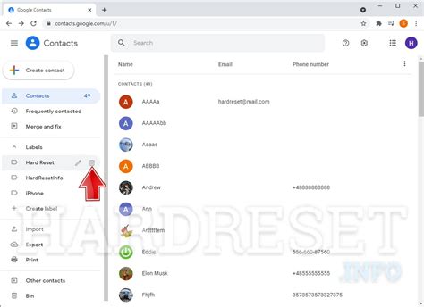 how to delete labels in google contacts