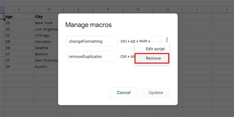 how to delete macros in google sheets