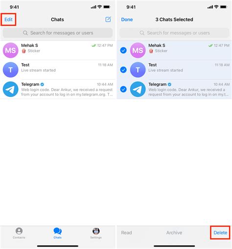 how to delete multiple chats in telegram on iphone