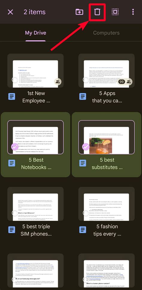 how to delete multiple files in google drive on phone