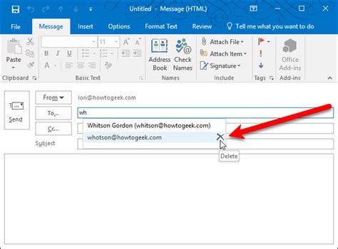 how to delete name from outlook contact list