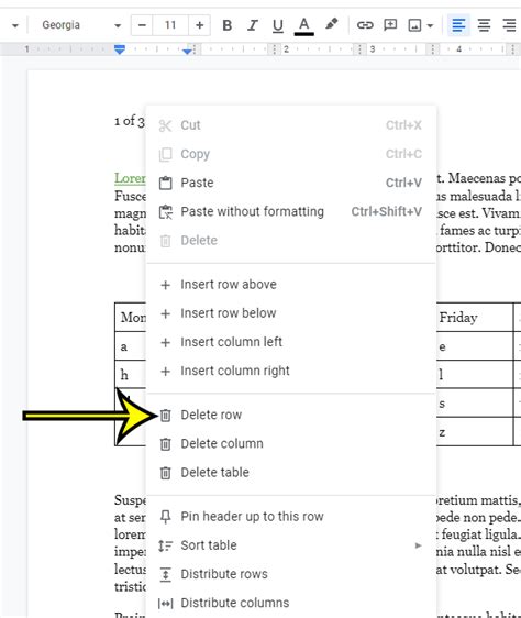 how to delete row in docs on mac