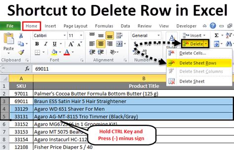 how to delete rows and columns in excel shortcut
