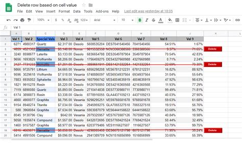 how to delete rows in google sheets based on cell value