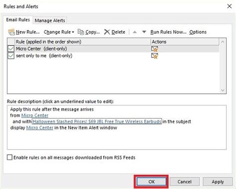 how to delete rules in microsoft outlook