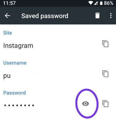 how to delete saved passwords on android app