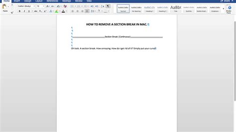how to delete section break in word macbook