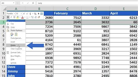 how to delete selected rows in excel table
