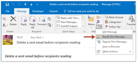 how to delete sent email in outlook mobile