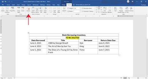 how to delete the row in word