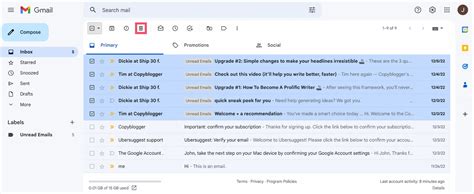 how to delete unread emails in gmail inbox