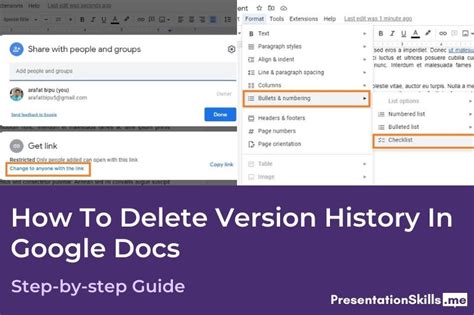 how to delete version history on docs