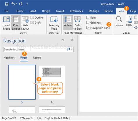 how to delete word page that won't delete