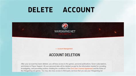 how to delete world of tanks account