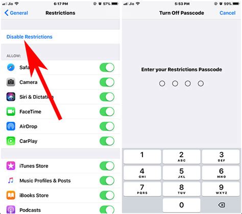how to disable app restrictions on iphone