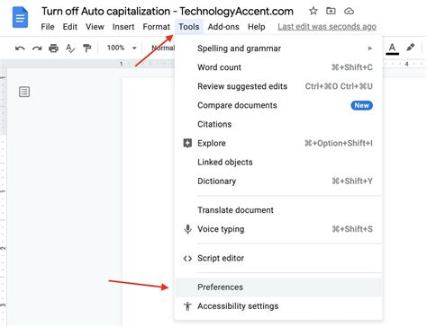 how to disable automatic capitalization in google docs