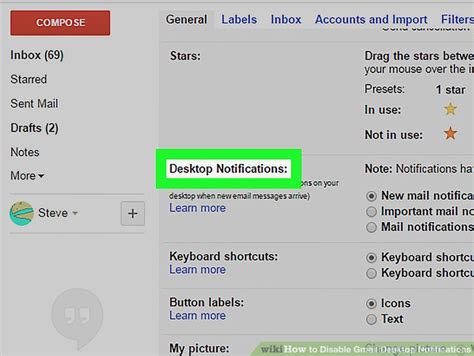 how to disable facebook notifications in gmail