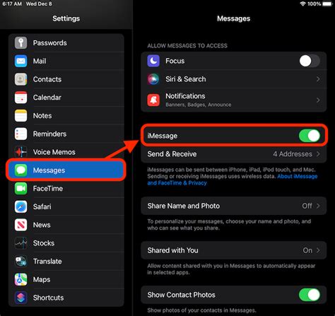 how to disable imessage on ipad