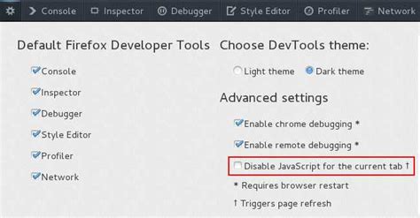how to disable javascript in firefox developer tools