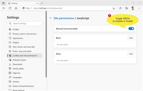 how to disable javascript in microsoft edge