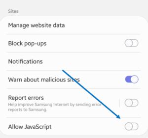 how to disable javascript on android phone