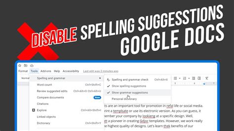 how to disable spelling and grammar check in google docs