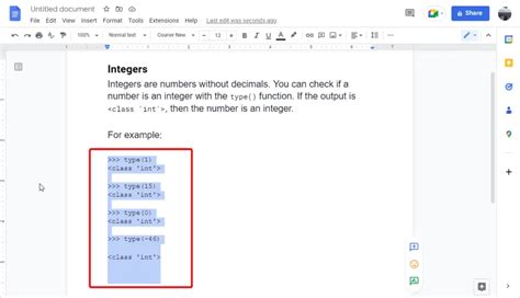 how to display code snippets in google docs