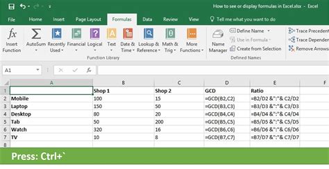 how to display formulas in excel 2010