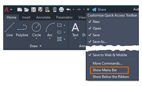 how to display toolbar in autocad 2022