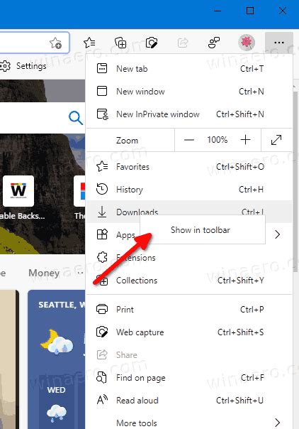 how to display toolbar in microsoft edge