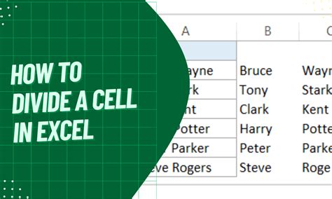 how to divide a cell in excel shortcut