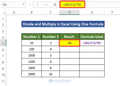how to divide and multiply in excel one formula