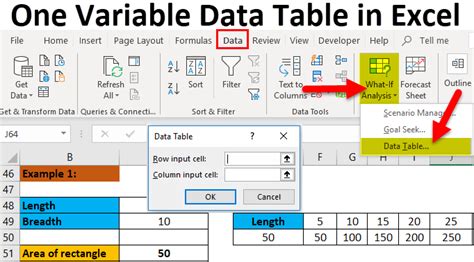 how to do a one variable data table in excel