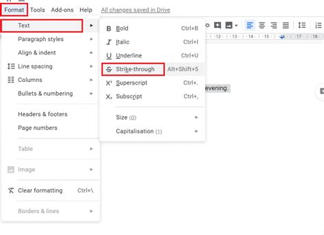 how to do a strikethrough on google docs