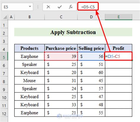 how to do a subtraction formula in excel with multiple cells