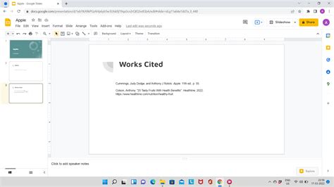 how to do a work cited on google slides