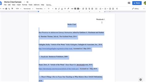 how to do a work cited page in mla format on google docs