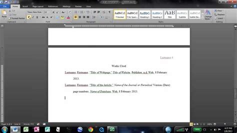 how to do a works cited page in mla format on word