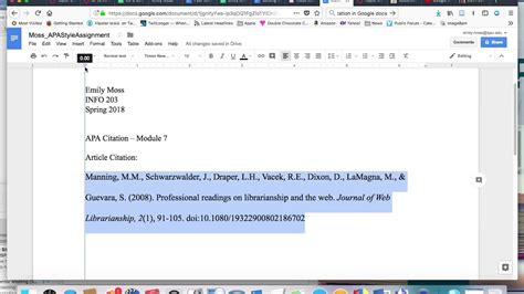 how to do apa reference indent on google docs