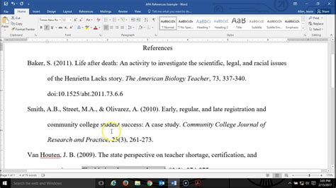 how to do apa style reference in word