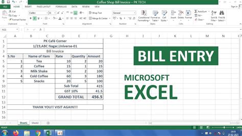 how to do billing in excel