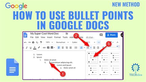 how to do bullet points on google docs