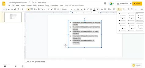 how to do bullet points on google slides