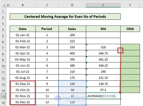 how to do centered moving average in excel