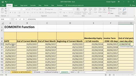 how to do end of month in excel