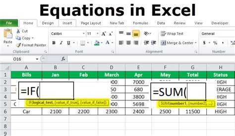 how to do equations in excel