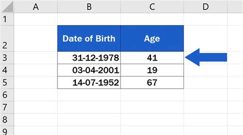 how to do formula in excel for age